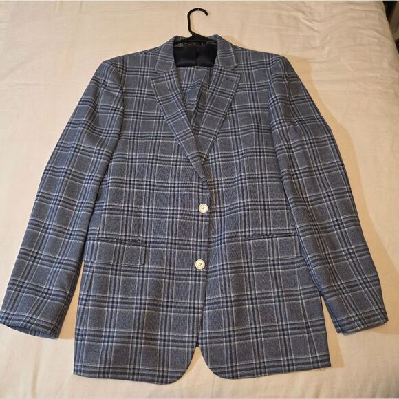 Tommy Hilfiger Blue Plaid Suit Mens 42L Pants Are 34/32 - Picture 1 of 6